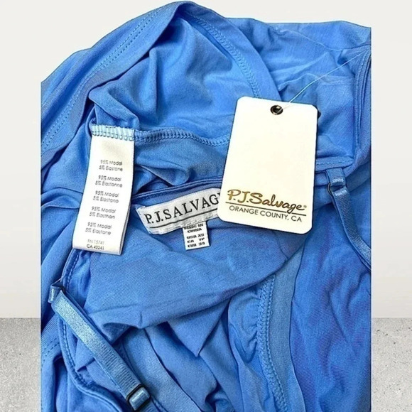 NWT ~ PJ SALVAGE LUXURY SLEEP TOP ~ SIZE XSMALL ~ BLUE W/ WHITE PIPING - Picture 4 of 5